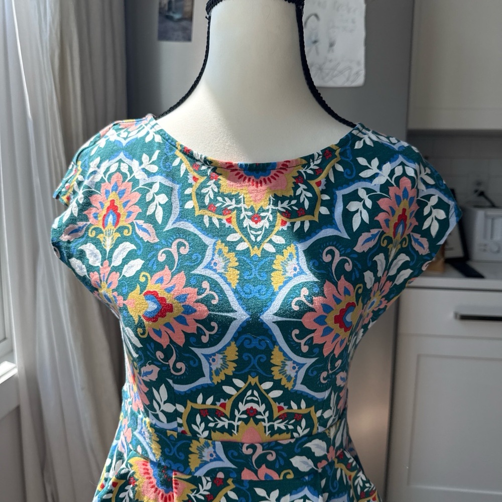 Sold* Boden Teal Floral Cap-Sleeve Midi Dress